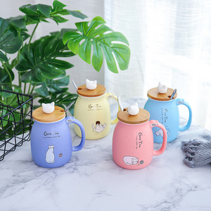 Seaygift Cute Cat 3D Ceramic Mugs Creative Milk Coffee Tea Cup Unique Porcelain Mugs with Lid and Spoon