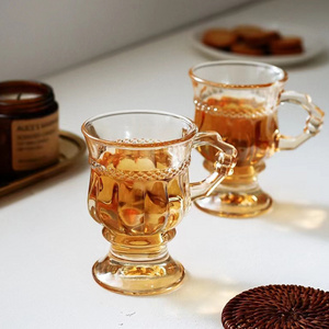 Seaygift nordic ins vintage embossed glass coffee cup wedding souvenirs party gift amber wine glass mugs beer cups with handle