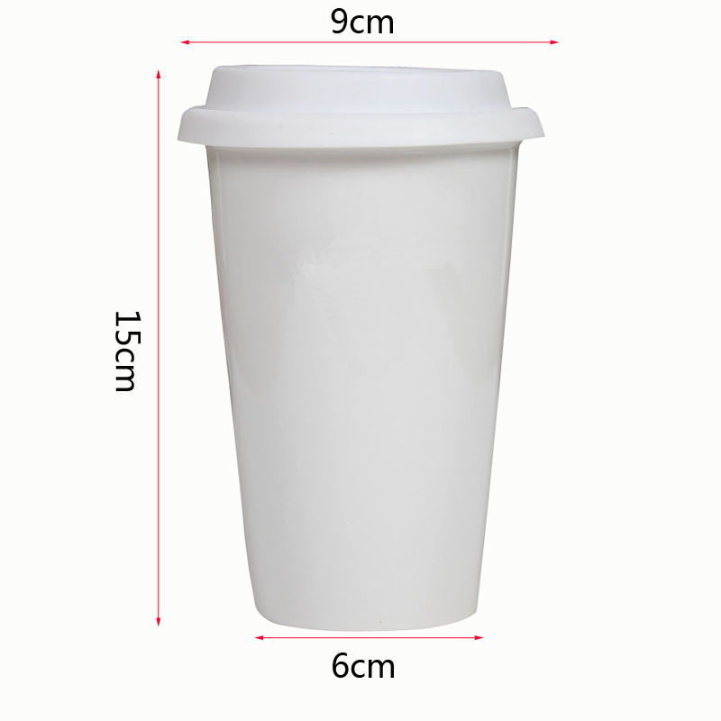 Seaygift Double Wall Plain White Custom logo Decal 11oz Porcelain Ceramic Take Away Travel Mug Coffee Cups With Silicone Lid