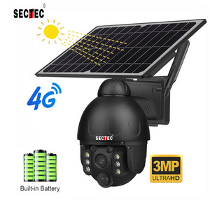 SECTEC GSM 4G SIM Card 3MP 4MP  IP Camera WIFI Solar Panel Battery Security Camera Waterproof Outdoor PTZ CCTV Camera