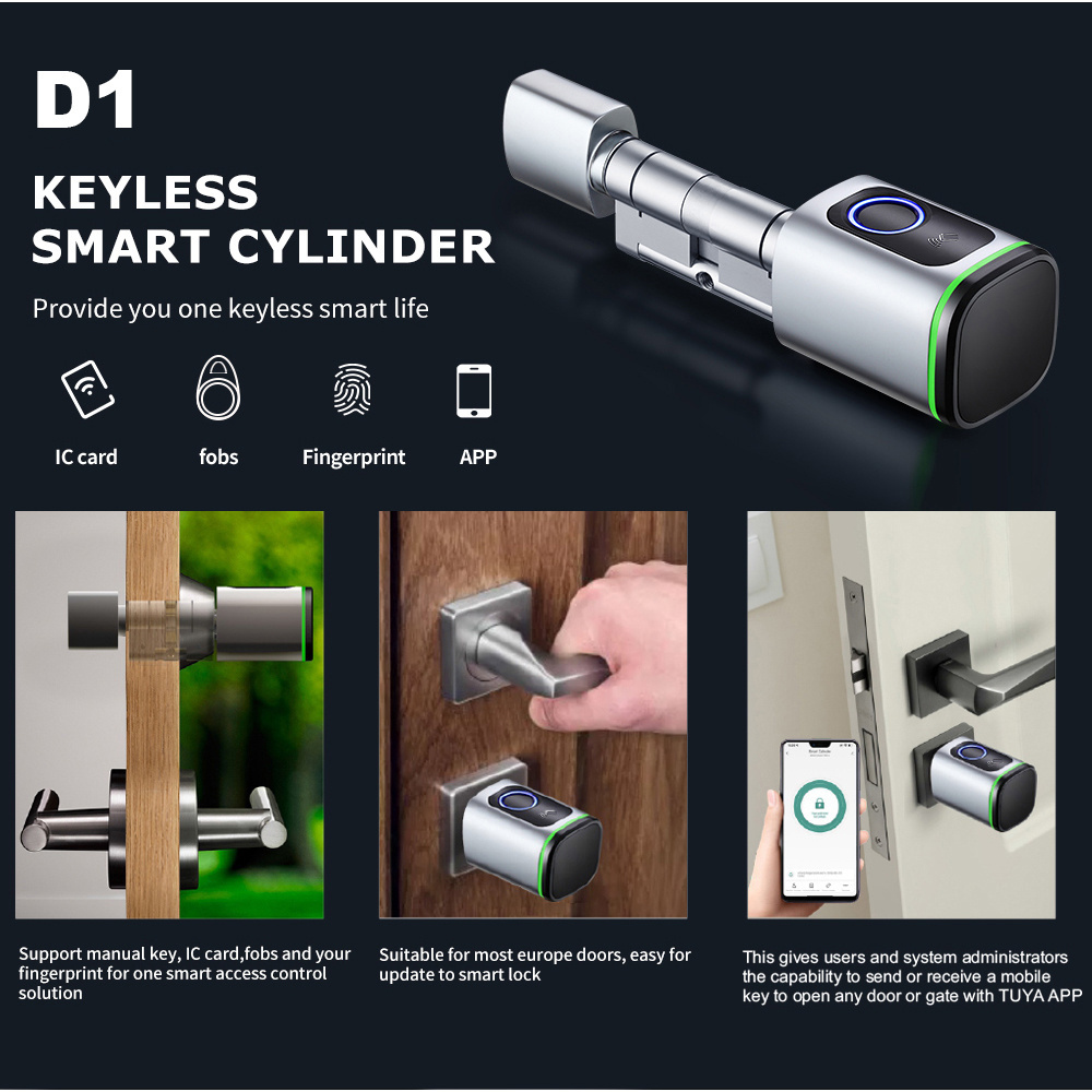 13.56MHz NFC RFID Electric Fingerprint Smart Door Lock, Smart Home Door Euro Electronic Cylinder Tuya / TTLock APP Blue-tooth