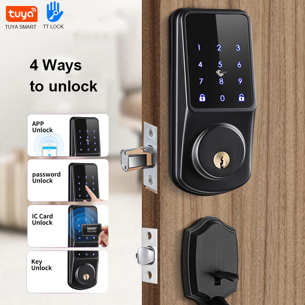 Tuya WiFi TT Lock Wireless Keyless touch digital Keypad with Mechanical Key Smart Deadbolt Lock