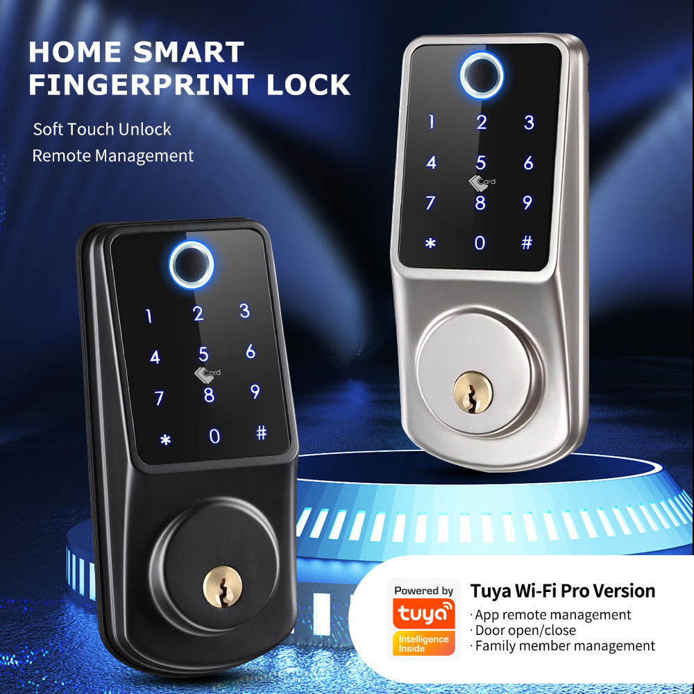 Factory Touch Keypad Door Lock support 13.56MHz IC Card,Smart Tuya TT Lock Wireless Fingerprint Deadbolt Lock with Emergency Key