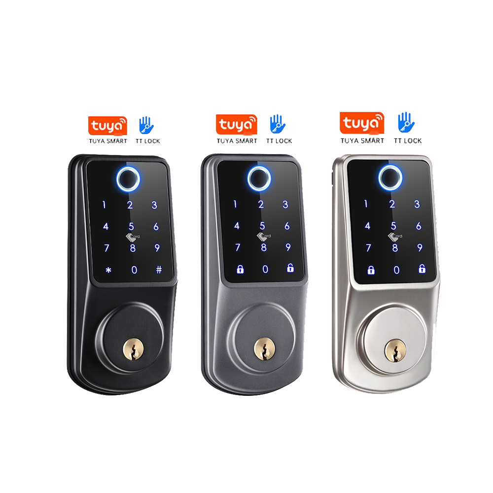 Factory Touch Keypad Door Lock support 13.56MHz IC Card,Smart Tuya TT Lock Wireless Fingerprint Deadbolt Lock with Emergency Key