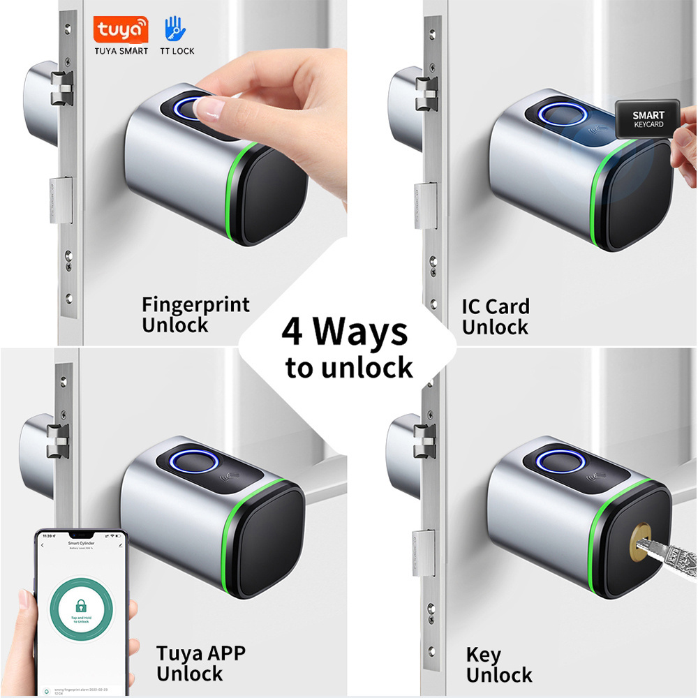 Tuya TT Lock Bluetooth Euro Electronic Cylinder Smart Fingerprint Door Lock for Home Hotel Apartment