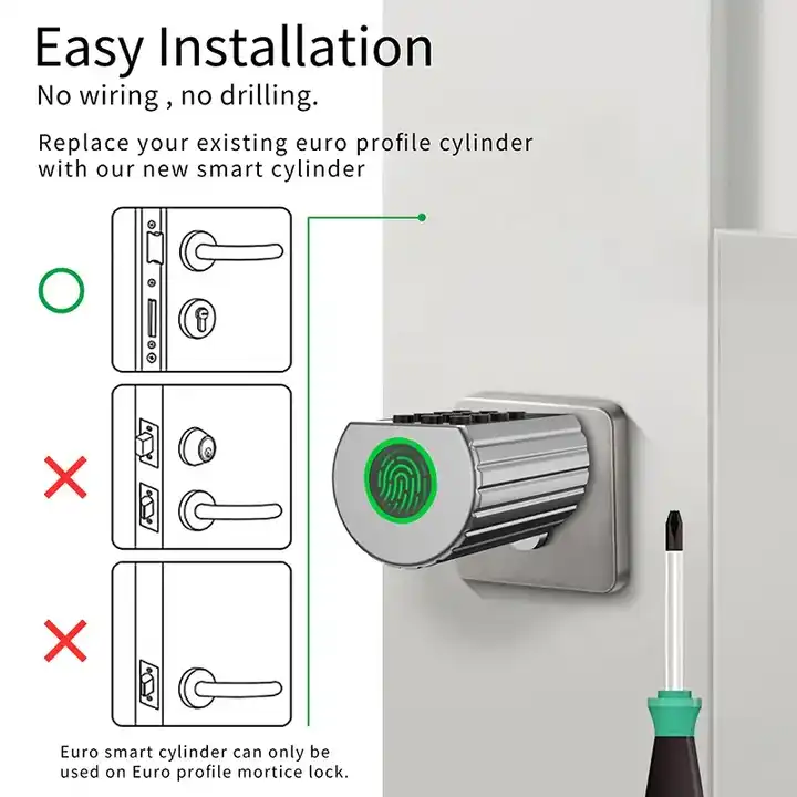 Outdoor Waterproof IP67 TT Lock Gate Password Fingerprint Door Lock,Tuya Smart Europe Mortise Adjustable Cylinder Door Lock