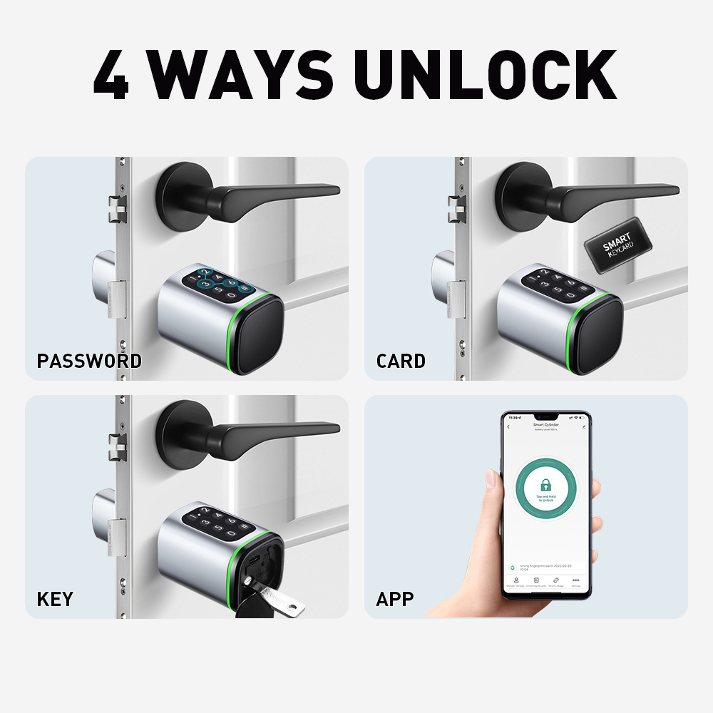 Home apartment adjustable Cylinder Lock,Newest Tuya Smart Life App TT Lock Digital Passcode Smart Cylinder Lock