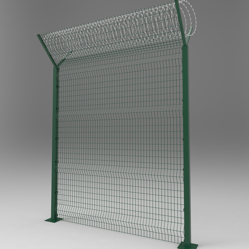 powder coated in black welded wire mesh panel with round post boundaries fencing with barbed wire on top airport fence