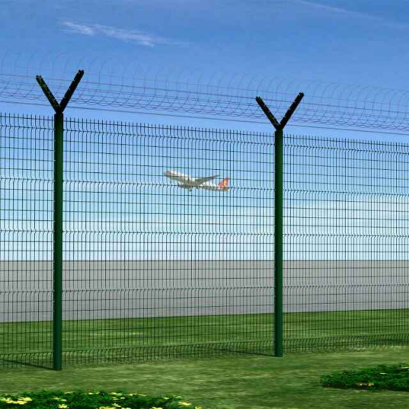 powder coated in black welded wire mesh panel with round post boundaries fencing with barbed wire on top airport fence