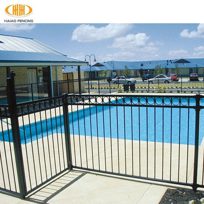 Hot sale black flat top pool fence metal sheet design gate and fence metal fence panels and posts