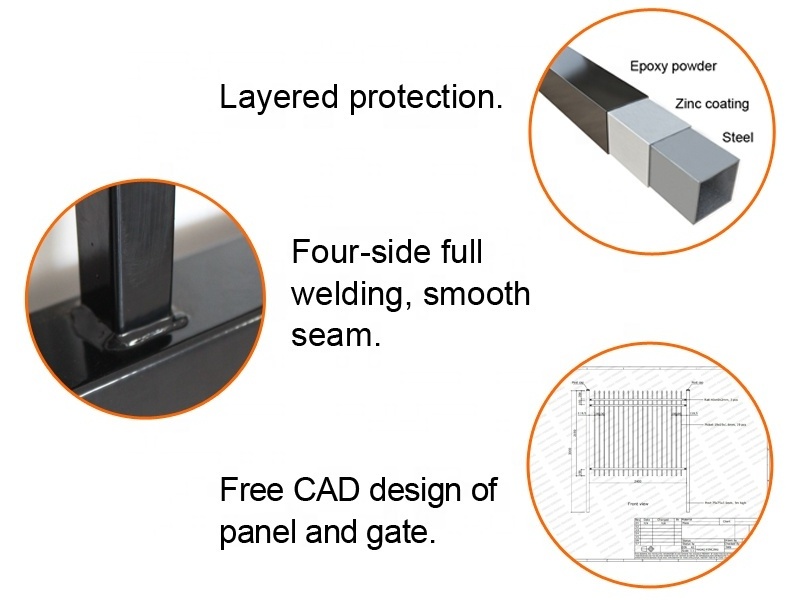 Anti rust racking aluminum security outdoor fence panels, 6' x 8'  metal pool fence panels