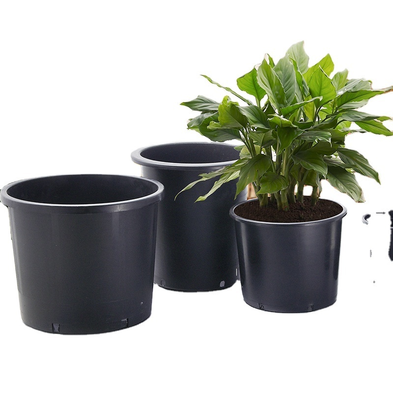 Leizisure china supplier outdoor 15 50 gallon wholesale black green plastic flower pot nursery pots garden planter