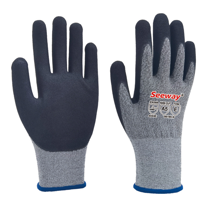 Seeway Palm Dipped ANSI A5 Cut Resistance Glove A3 A4 Work Gloves Custom OEM ODM Supported