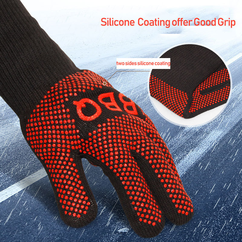 Seeway Silicone Non-Slip Oven Kitchen Gloves for Barbecue Grilling Baking Camping Smoker Heat Resistant Oven Gloves with Fingers