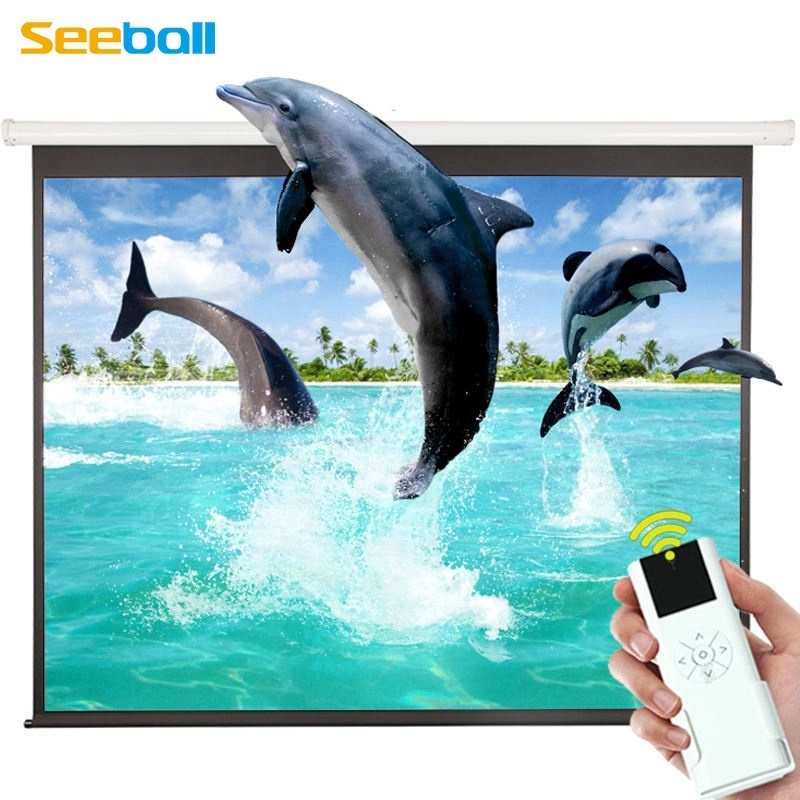 Seeball 84/100/120/150 inch motorized screen RF remote control Electric projection screen Projector screen factory