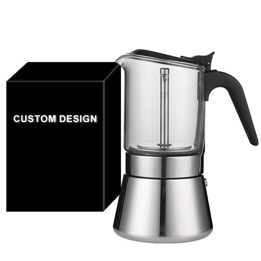 Wholesales Best Selling Stove Top Moka Pot Glass Kettle 403 Stainless Steel Espresso Coffee Maker Moka Pot