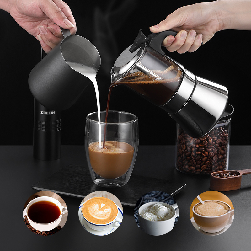 New Style 240ml 6 Cups Stovetop Espresso Moka Coffee Maker Mocca Stainless Steel For Electric Stove Moka Pot