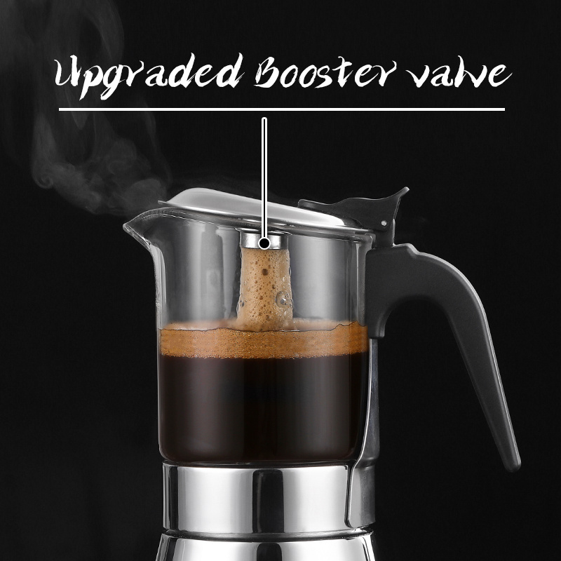 New Style 240ml 6 Cups Stovetop Espresso Moka Coffee Maker Mocca Stainless Steel For Electric Stove Moka Pot