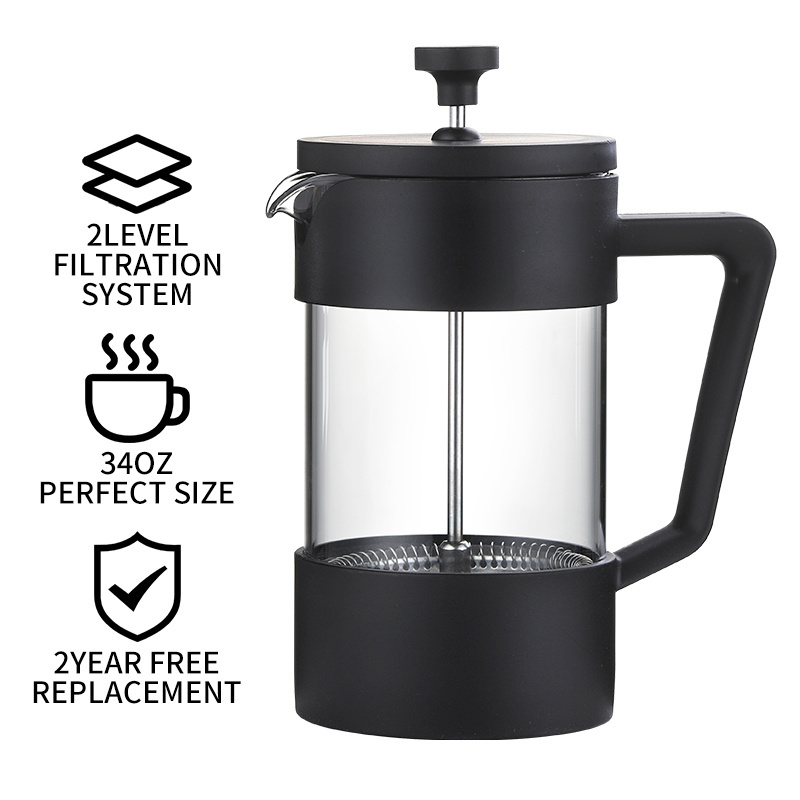 Black French Coffee Press Steel High Borosilicate Glass 304 Stainless Steel French Press Coffee Maker