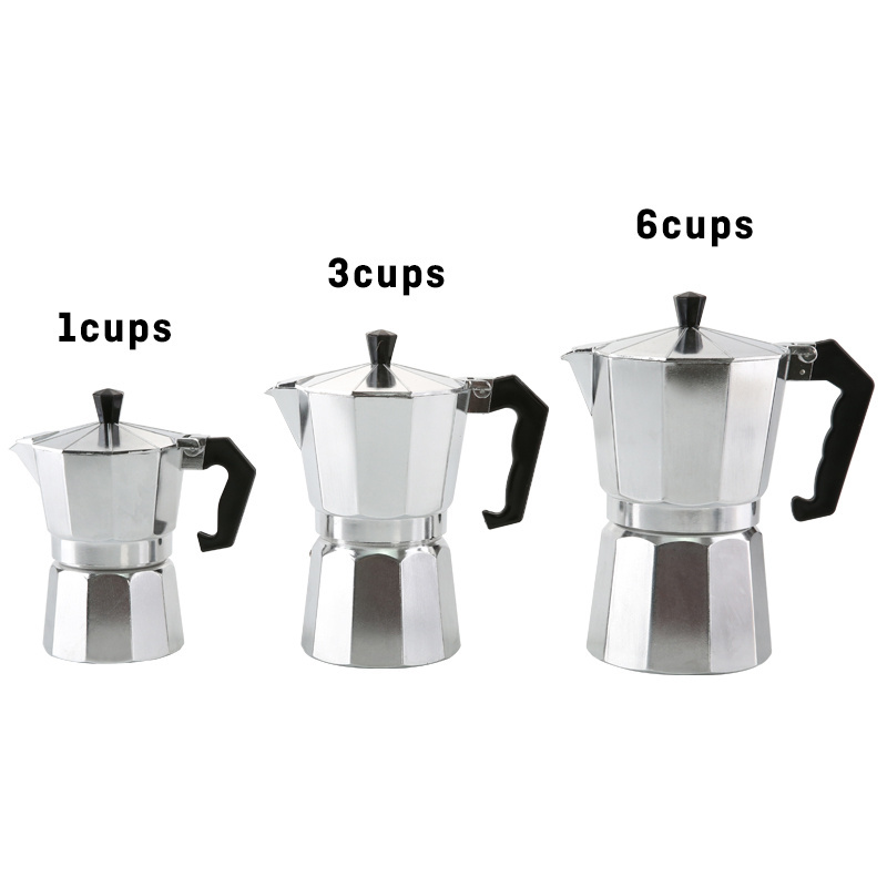 3/Best Selling 6 Cups Aluminum Italian Espresso Coffee Moka Pot Portable Silver Mini Coffee Espresso Coffee Maker Moka Pot