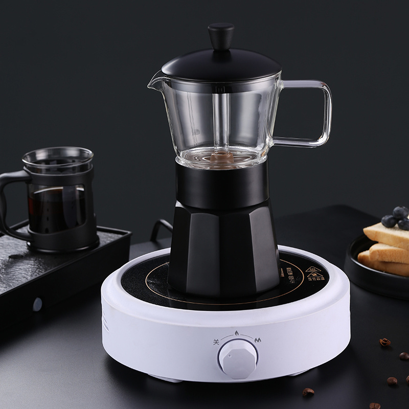 New Style Crystal Glass-top Kitchen Gadgets  Aluminum Glass Electric Stovetop Moka Pot Mocha Espresso Coffee Moka Maker