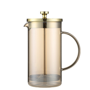 2023 New Colorful Titanium Plated High Borosilicate Glass Coffee French Press Coffee Maker