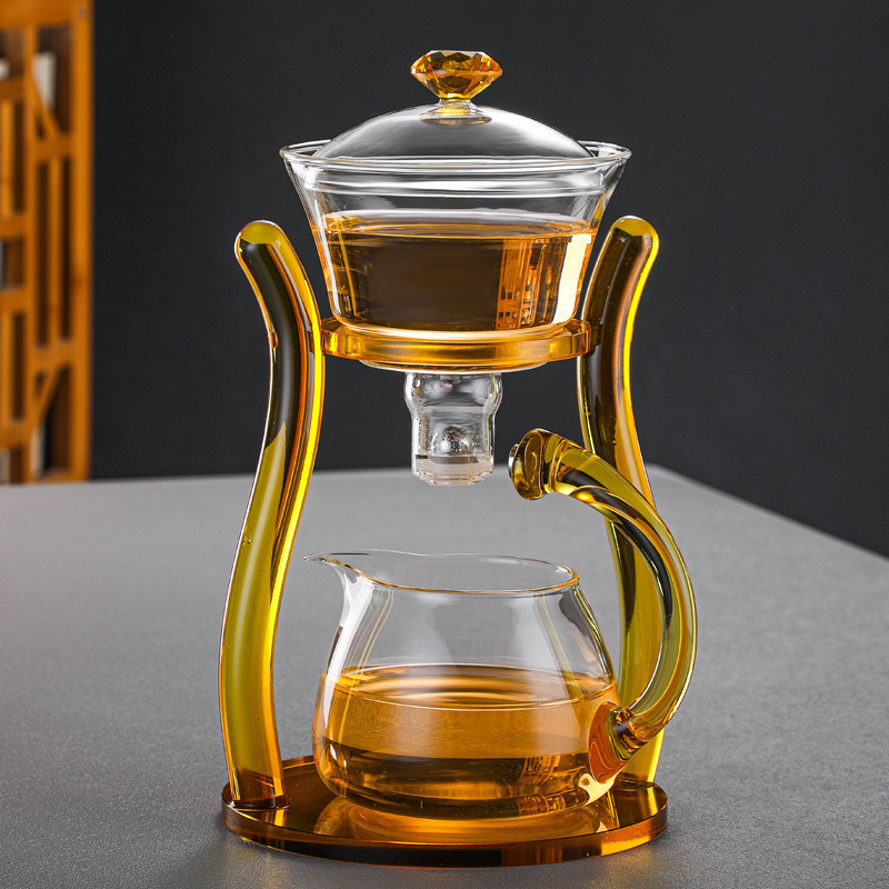 Kungfu Glass Tea Set Magnetic Tea Infuser Rotating Cover Bowl Semi-Automatic Glass Teapot Set