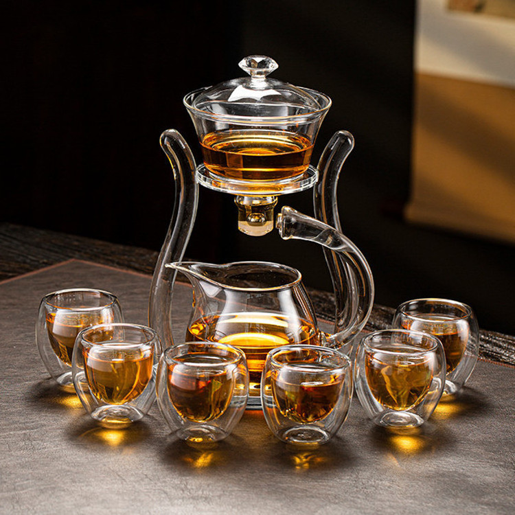 Kungfu Glass Tea Set Magnetic Tea Infuser Rotating Cover Bowl Semi-Automatic Glass Teapot Set