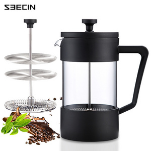 OEM/ODM Custom Logo 304 French Press Coffee Glass Plastic 350Ml Portable French Press Coffee Maker Plunger