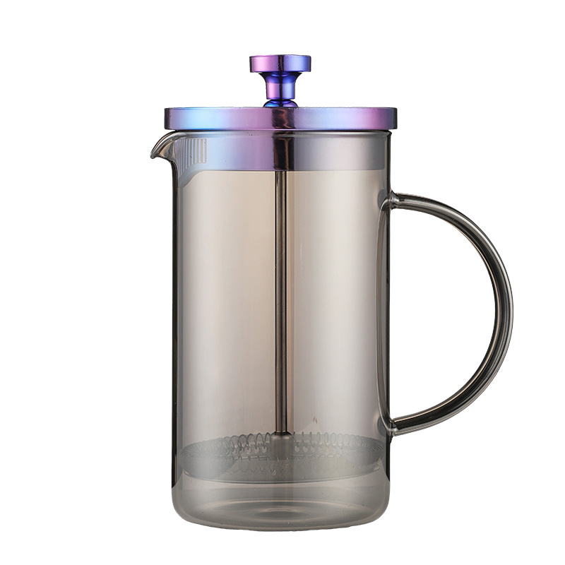 2023 New Colorful Titanium Plated High Borosilicate Glass Coffee French Press Coffee Maker