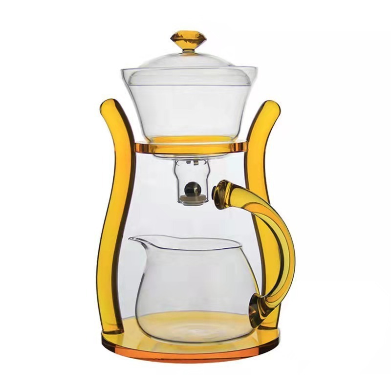 Kungfu Glass Tea Set Magnetic Tea Infuser Rotating Cover Bowl Semi-Automatic Glass Teapot Set