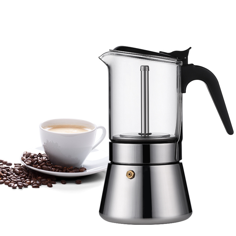 Wholesales Best Selling Stove Top Moka Pot Glass Kettle 403 Stainless Steel Espresso Coffee Maker Moka Pot