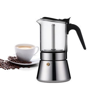 Wholesales Best Selling Stove Top Moka Pot Glass Kettle 403 Stainless Steel Espresso Coffee Maker Moka Pot