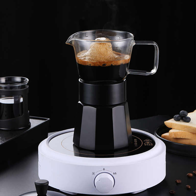 Moka Cafetera Espresso Coffee Maker Pot Glass Aluminum Italy Customize Body Logo Latte Tools Coffee Sets Moka Pot