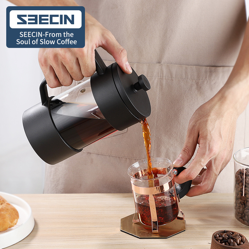 OEM/ODM Custom Logo 304 French Press Coffee Glass Plastic 350Ml Portable French Press Coffee Maker Plunger