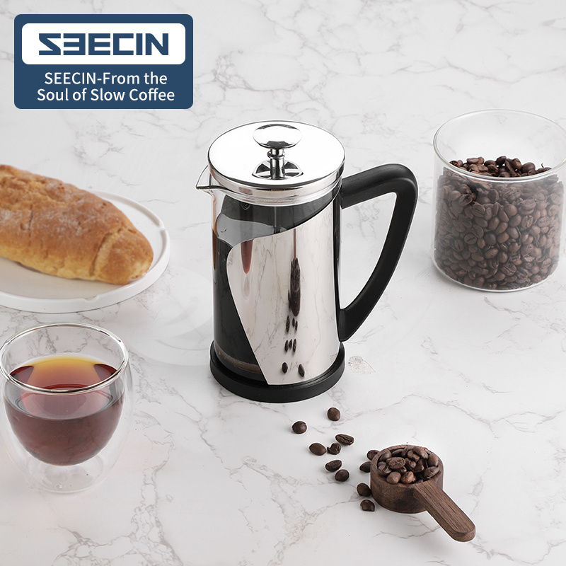 2021 Food Grade  Coffee French Press High Borosilicate Glass Travel French Press Mug 304 Stainless Steel  Coffee Maker