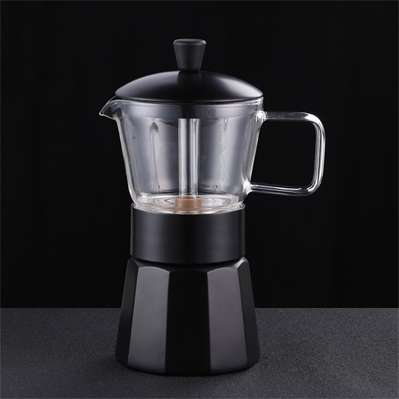 Moka Cafetera Espresso Coffee Maker Pot Glass Aluminum Italy Customize Body Logo Latte Tools Coffee Sets Moka Pot