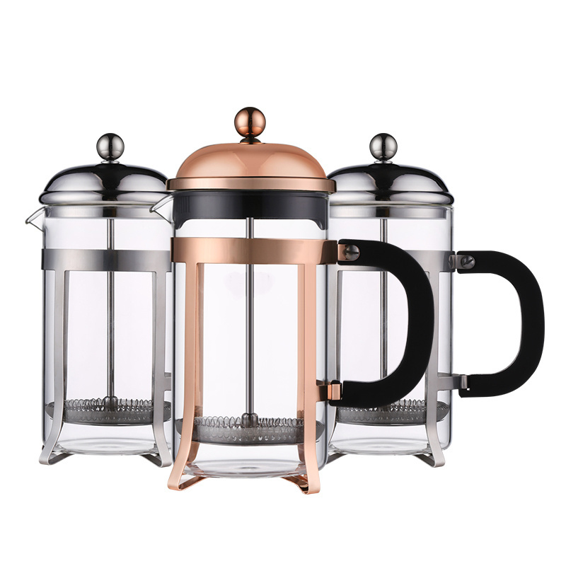 High Quality Classic Borosilicate Glass 350 ML Hot French Coffee Press Stainless Steel Rose Gold  French Press