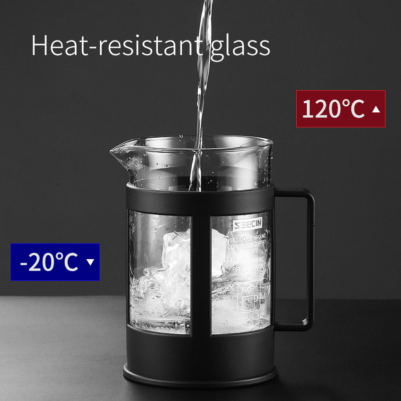 Large Capacity 800ml  High Borosilicate Glass Portable Cafetiere Prensa Francesa Coffee Press Black Color Plastic French Press