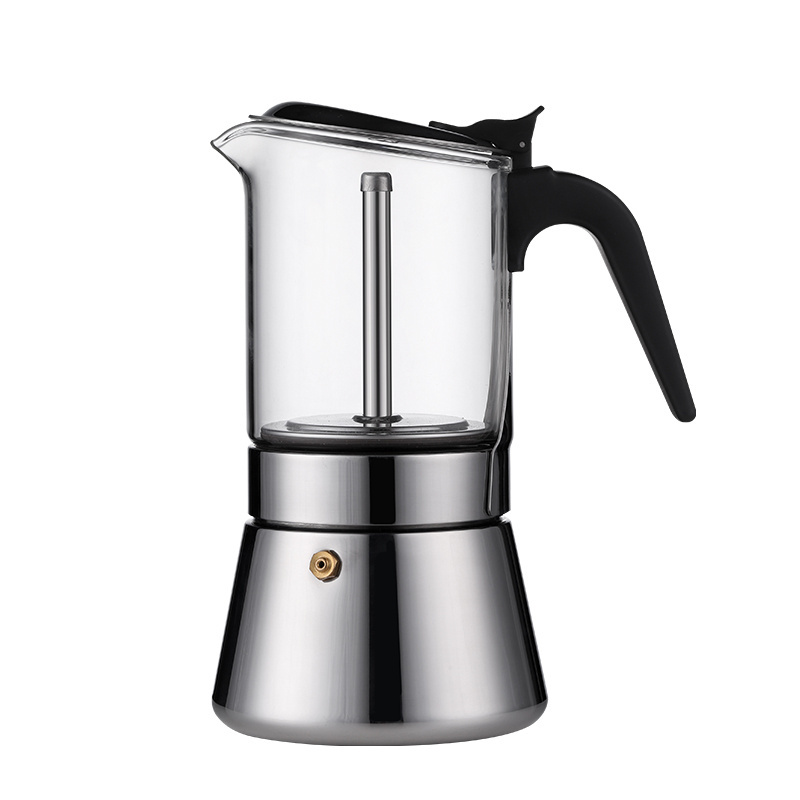 Hot Sale 6 cups 240 ML Wholesale Portable High Borosilicate Glass Stovetop Espresso Coffee Maker Moka Pot stainless steel