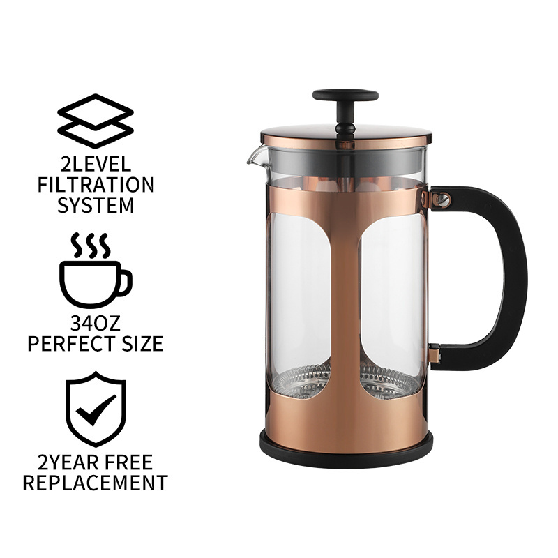 Hot Selling 1000ml Eco-friendly Stainless Steel Plating Rose Gold Luxury Style French Press Coffee Maker