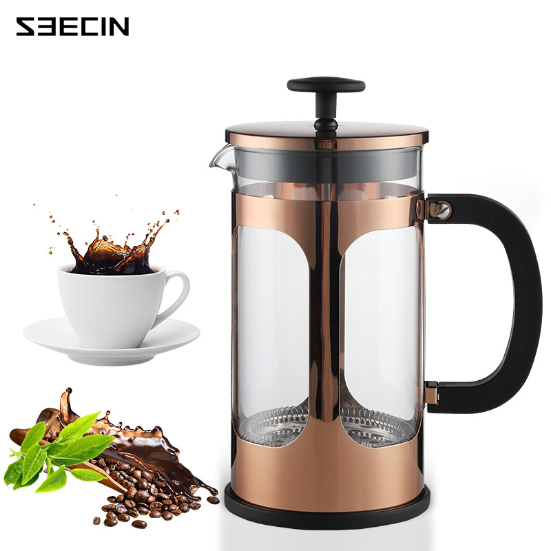 Hot Selling 1000ml Eco-friendly Stainless Steel Plating Rose Gold Luxury Style French Press Coffee Maker