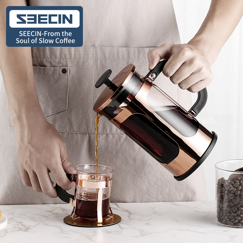 Hot Selling 2020 Rose Gold Plating Large Capacity Stainless Steel Body Frame French Press Coffee Maker Prensa Francesa