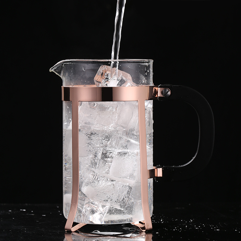 High Quality Classic Borosilicate Glass 350 ML Hot French Coffee Press Stainless Steel Rose Gold  French Press