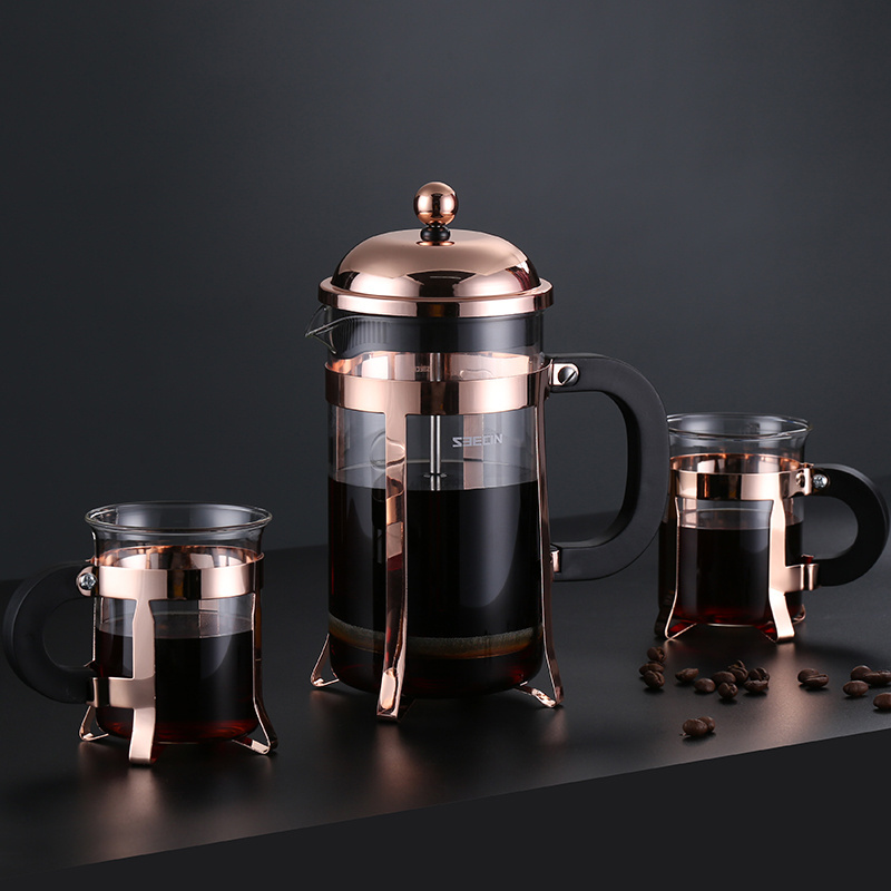 High Quality Classic Borosilicate Glass 350 ML Hot French Coffee Press Stainless Steel Rose Gold  French Press