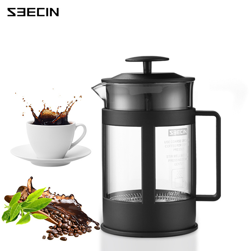 Large Capacity 800ml  High Borosilicate Glass Portable Cafetiere Prensa Francesa Coffee Press Black Color Plastic French Press