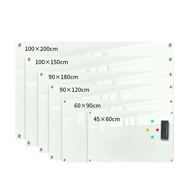 Office wall mounted clear tempered glass panel magnetic dry erase whiteboard