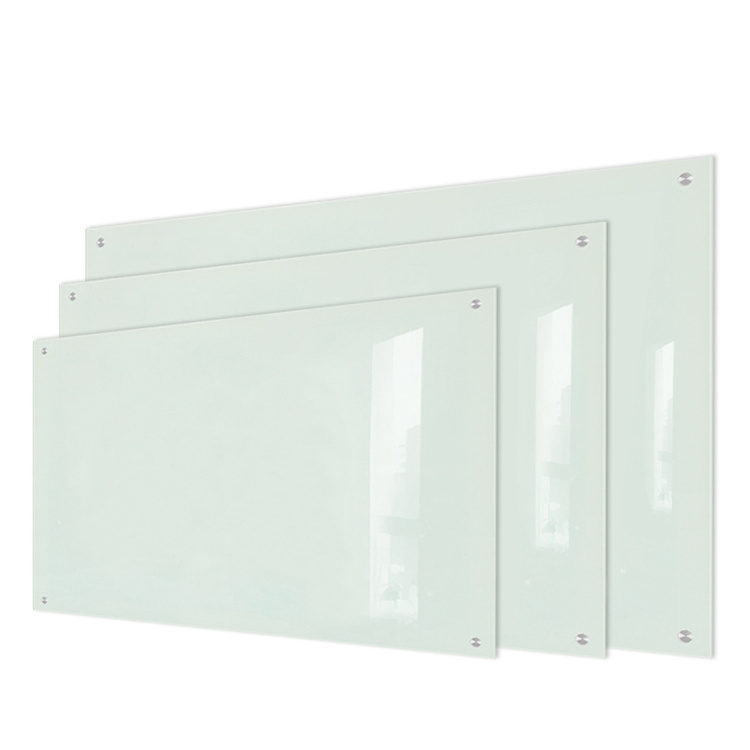 Office wall mounted clear tempered glass panel magnetic dry erase whiteboard