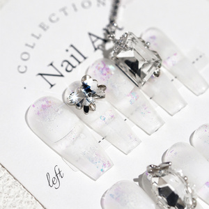 Luxury Designed Hand-made Press On Nails Medium Coffin Big Diamond Butterfly Chain Nails Manicure Acrylic Stick On Nails