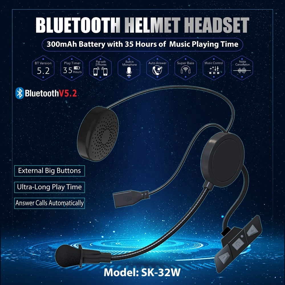 Bluetooth Helmet Headset Motorcycle Helmet Headset Helmet Headphones with Waterproof Extermal Big Buttons Motorcycle Accessories